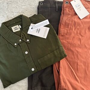 Huckberry Flint and Tinder Shirt, Grey short and Rust short set